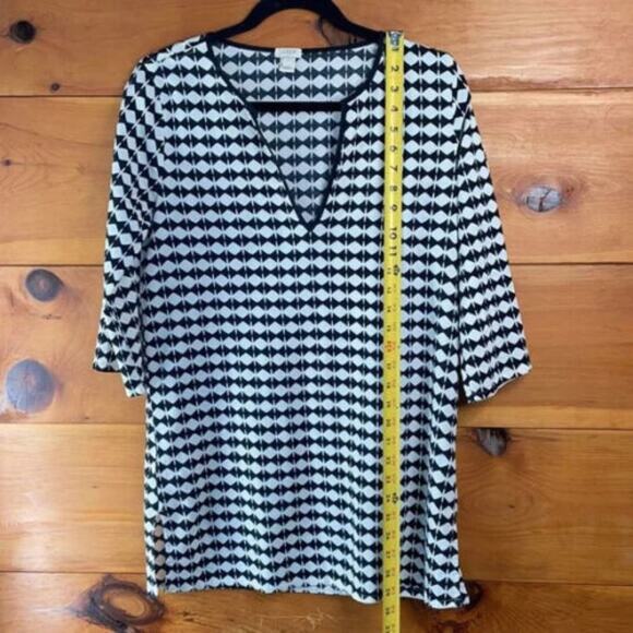 J. Crew Women’s White & Black V-Neck 3/4 Sleeve Pullover Tissue Tunic Top Size S - Picture 6 of 8